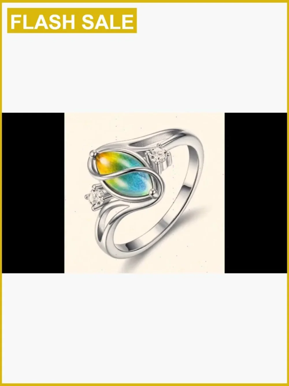 Silver-Plated Bypass Mood Ring with CZ Accents - Size 7